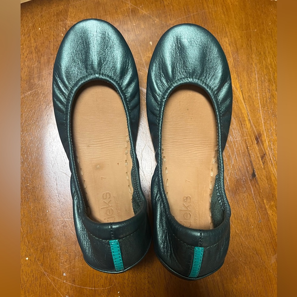 Tieks Metallic Teal Ballet Flats with Teal Heel Accent